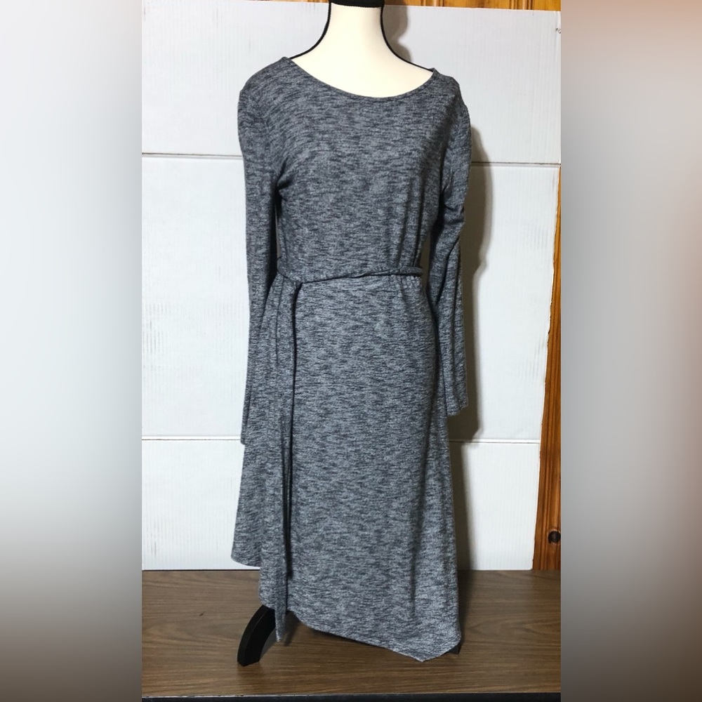 SIMPLY VERA size Large Vera Wang Gray LONG SLEEVE Dress cloth tie belt.